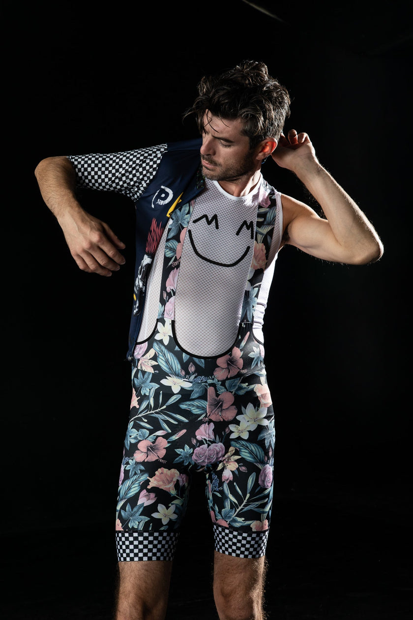 Doodle Smiley with Floral Pattern Cycling Professional Quick Dry Suit