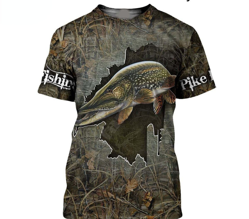 New Fashion Cool Pike Fishing Tshirt Vest Animal Fishing Art casual Tracksuit Funny