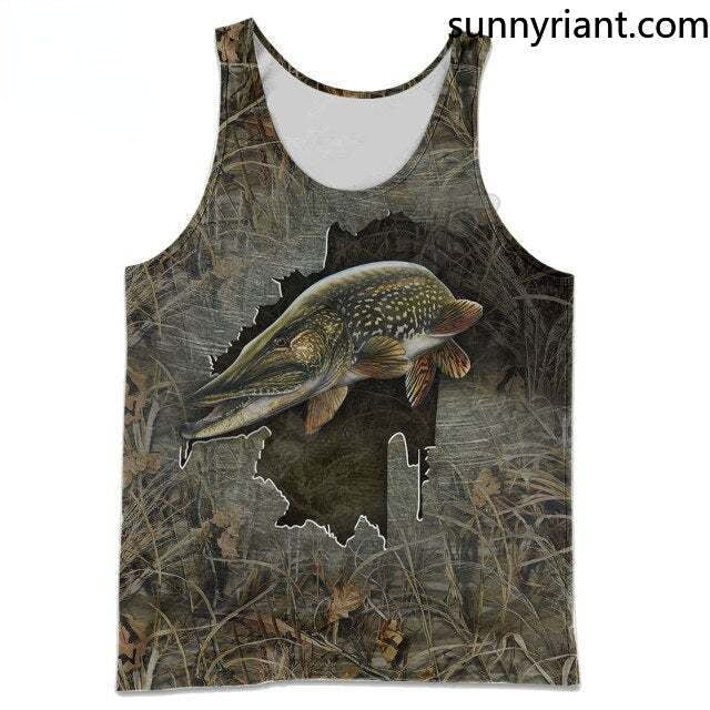 New Fashion Cool Pike Fishing Tshirt Vest Animal Fishing Art casual Tracksuit Funny