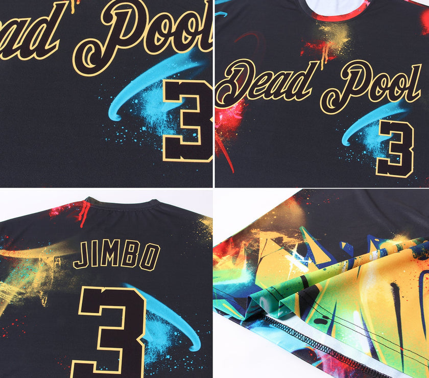Custom Graffiti Pattern Black-Gold 3D Performance T-Shirt