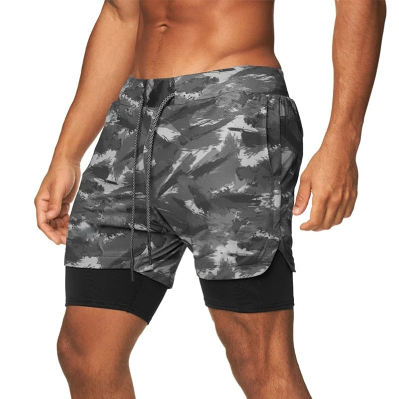 Camo 2 In 1 Double-deck Quick Dry Sport Shorts