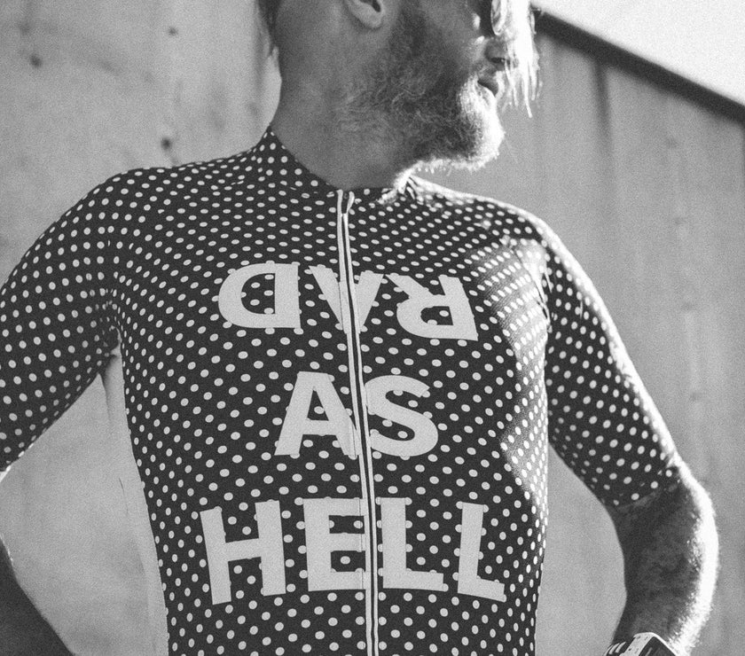 "RAD As Hell" Black and White Polka Dot Spring and Summer Cycling Jersey