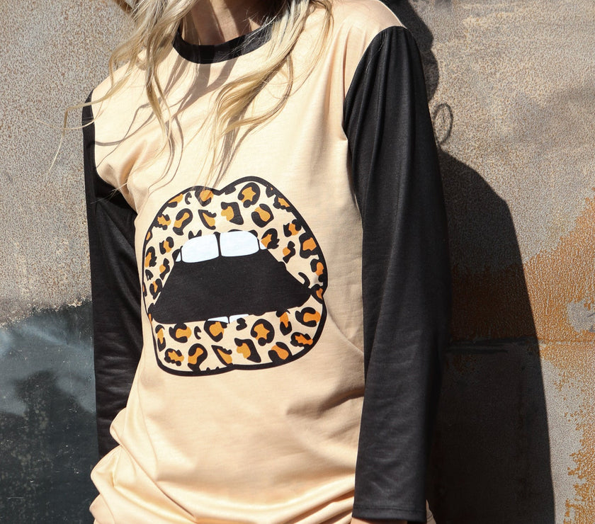"Leopard Lip 3/4" T-Shirt