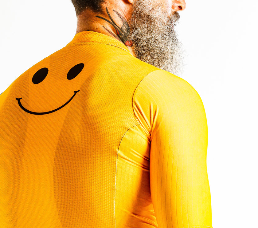 Yellow Smiley Roman Stripe Cycling Kit