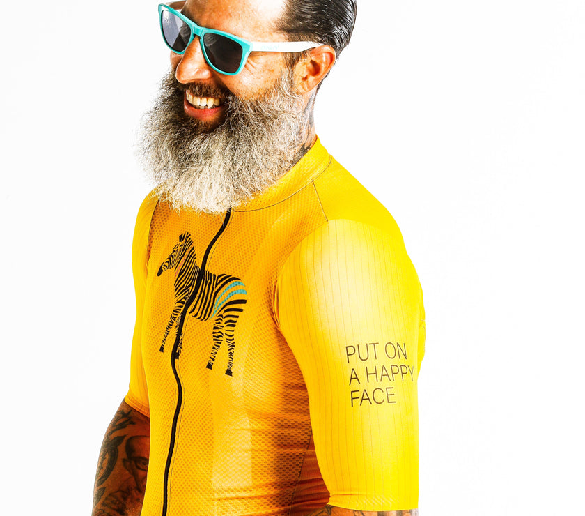 Yellow Smiley Roman Stripe Cycling - top