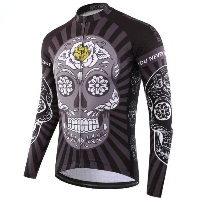 KEMALOCE Autumn Pro Long Sleeve Cycling Jersey Skull