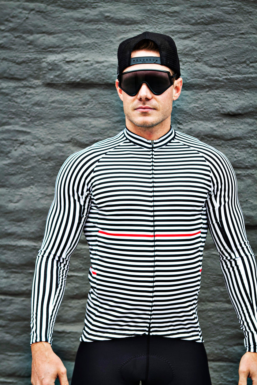 "Line" Black and White Line Professional Cycling Long-sleeve Top