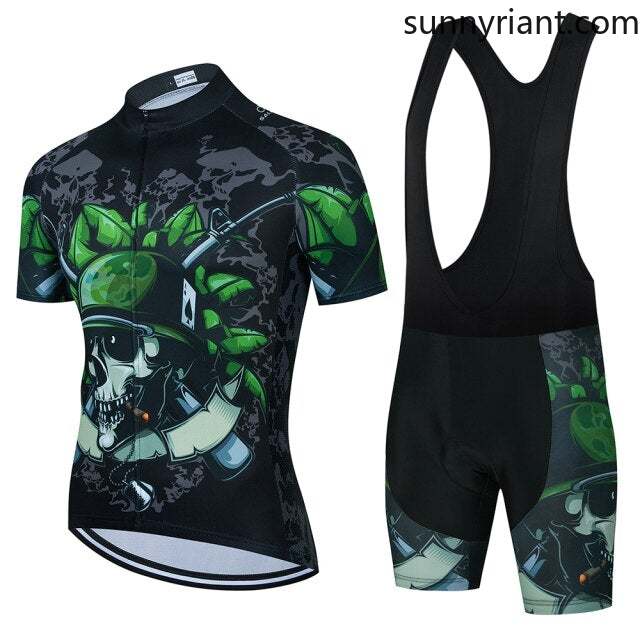Skull Pattern Bicycle Team Short Sleeve Maillot Ciclismo Men Racing Cycling Jersey
