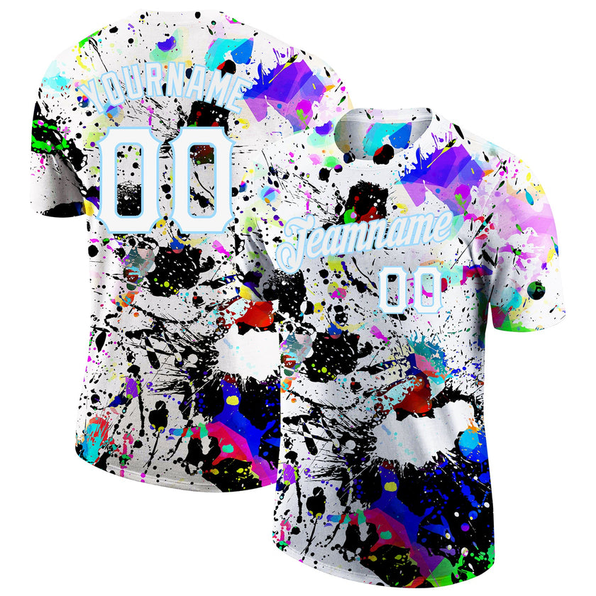 Custom Splashes Graffiti Pattern White-Light Blue 3D Performance T-Shirt