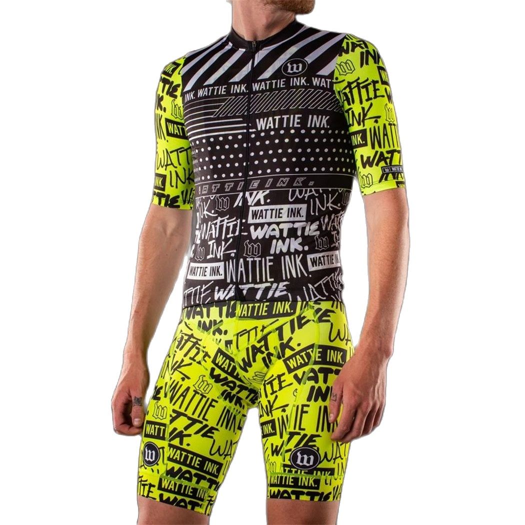 Wattie Ink Team Cycling Jersey Suit Green black