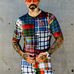 Two-Piece Cycling Jersey Set with Color Patchwork Check