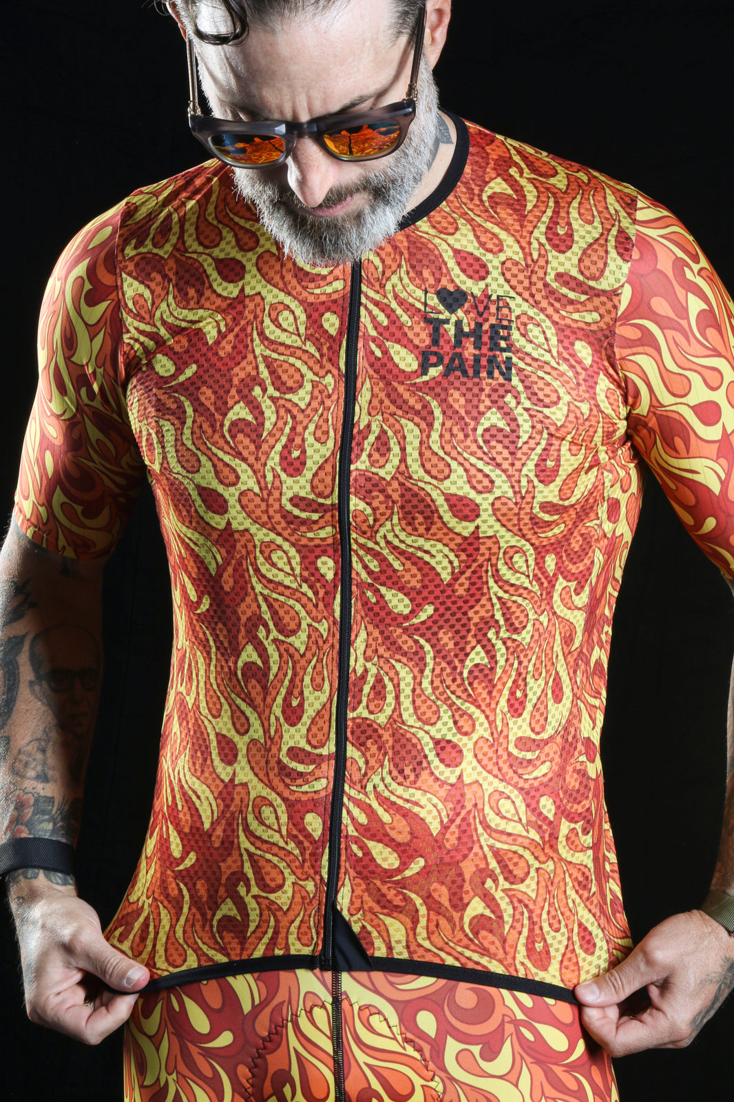 "FIRE"Orange Flame Breathable Fabric Cycling Suit