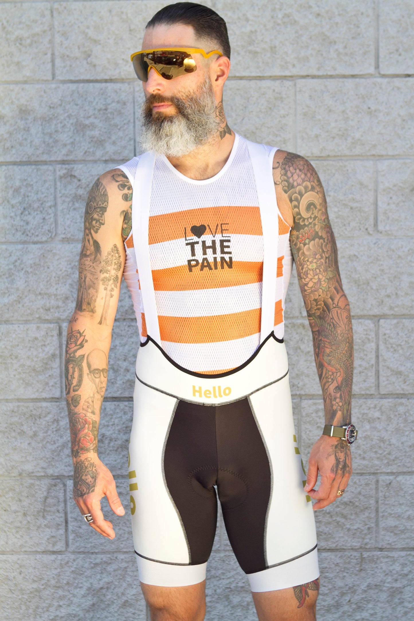 White and Orange Striped Quick-drying Cycling Suit