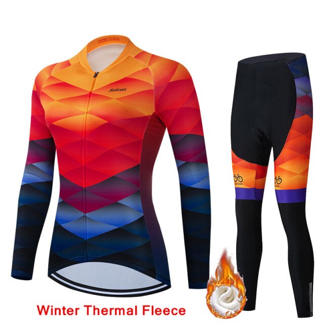 Winter Fleece Women Fashion Cycling Jersey Set Mountian