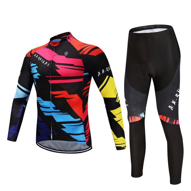 Men Long Sleeve Bicycle Cycling Sets Quick Dry Colorful Pattern