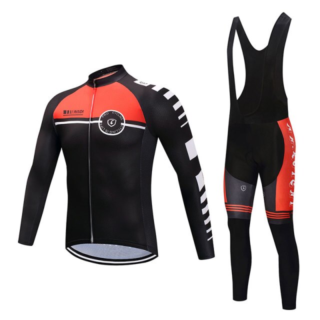Men Long Sleeve Bicycle Cycling Sets Anti-sweat Black Matches Red
