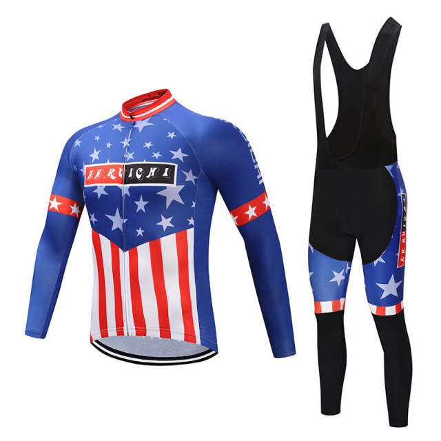 Men Long Sleeve Bicycle Cycling Sets Anti-sweat Stars and Stripes