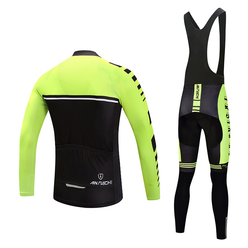 Men Long Sleeve Bicycle Cycling Sets Anti-sweat Black and Green