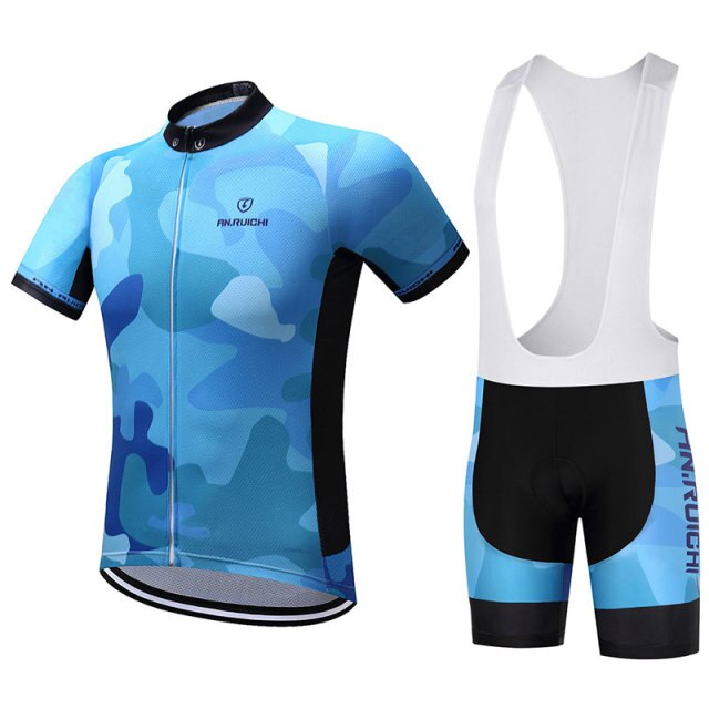 Unisex Quick Dry Cycling Sets Anti-sweat Blue Camouflage