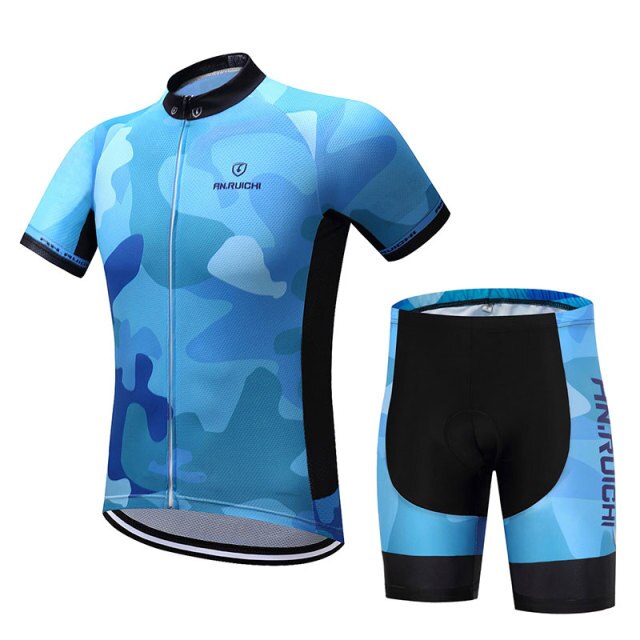 Unisex Quick Dry Cycling Sets Anti-sweat Blue Camouflage