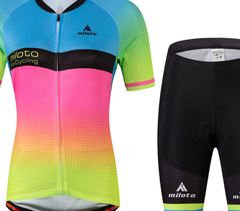 Women's Short Sleeve Cycling Jersey with Shorts - Rainbow Plus Size Bike Jersey